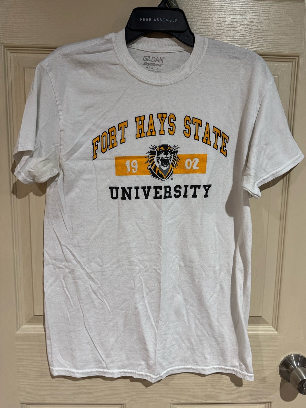 Gildan White Fort Hays State University Tigers Tee with Yellow & Black Crest